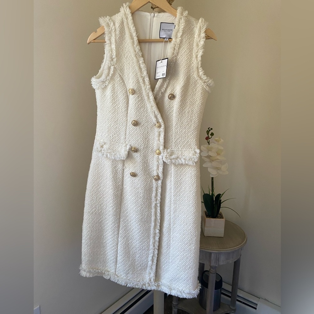 Ellie Makir white tweed blazer dress